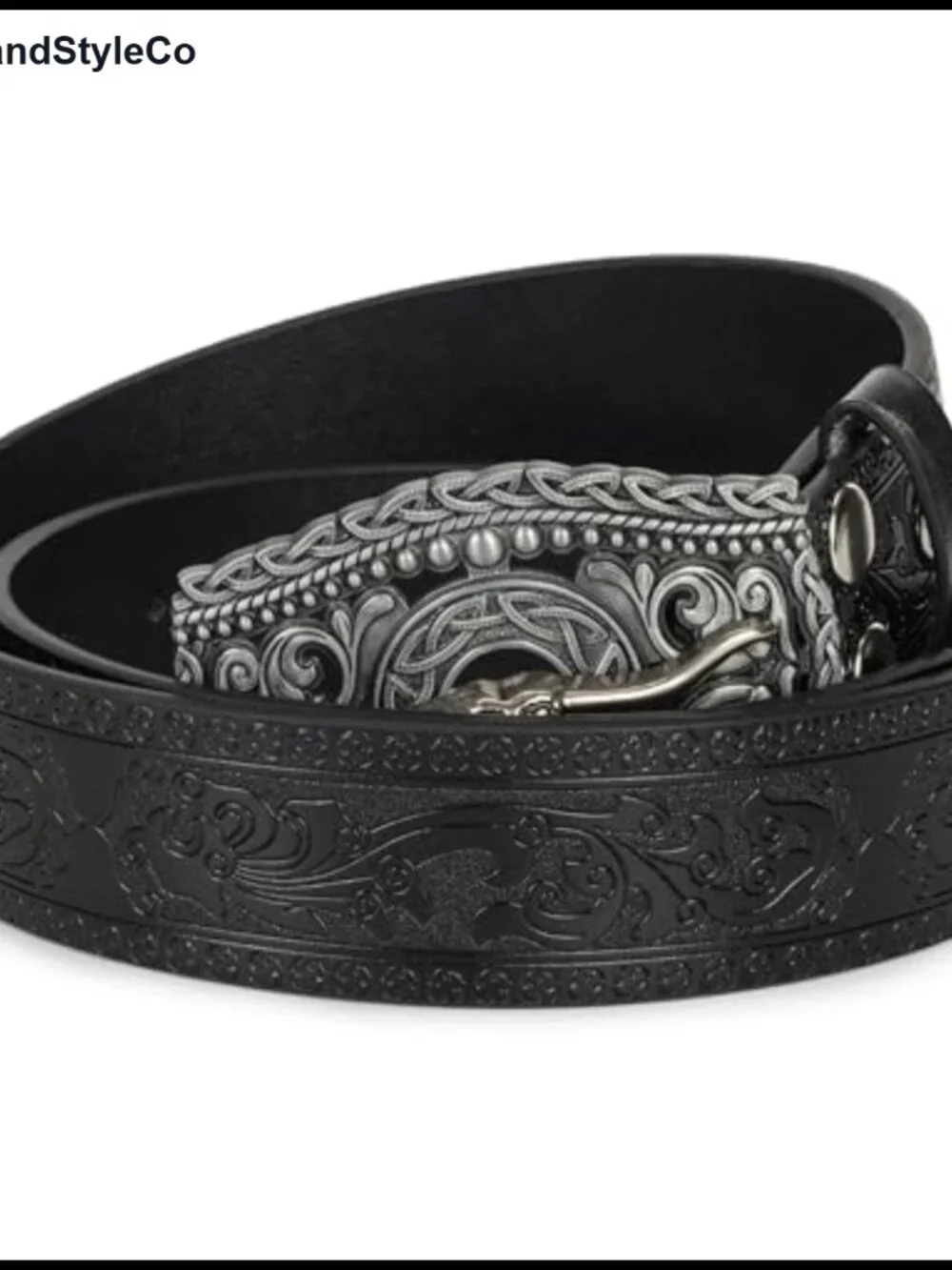 Western Cowboy PU Leather Belt Floral Embossed Bull Buckle Adjustable